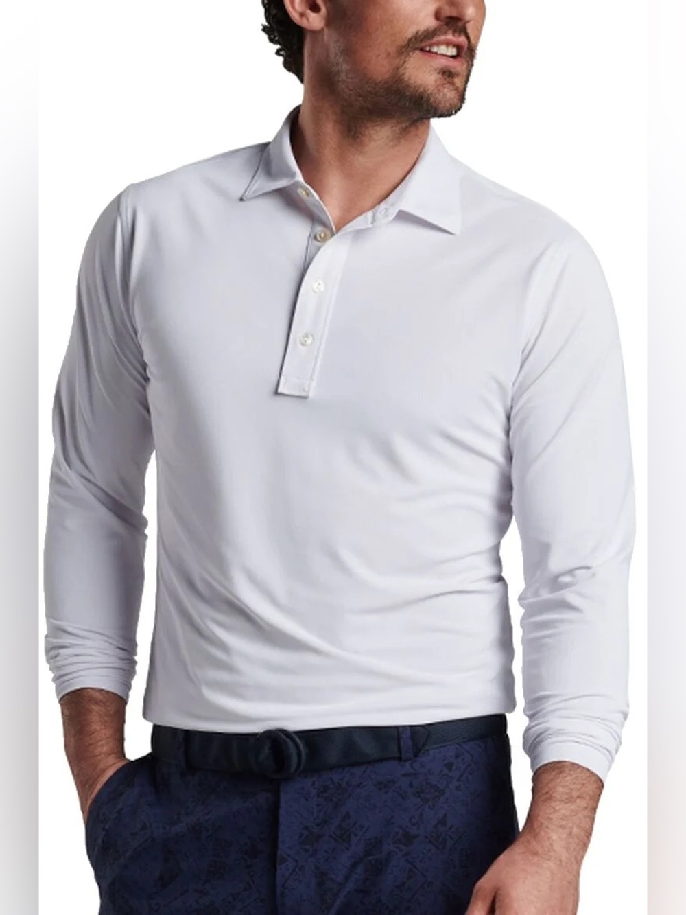 Peter Millar Crown Crafted White Soul Long-Sleeve Performance Mesh Polo Size XL